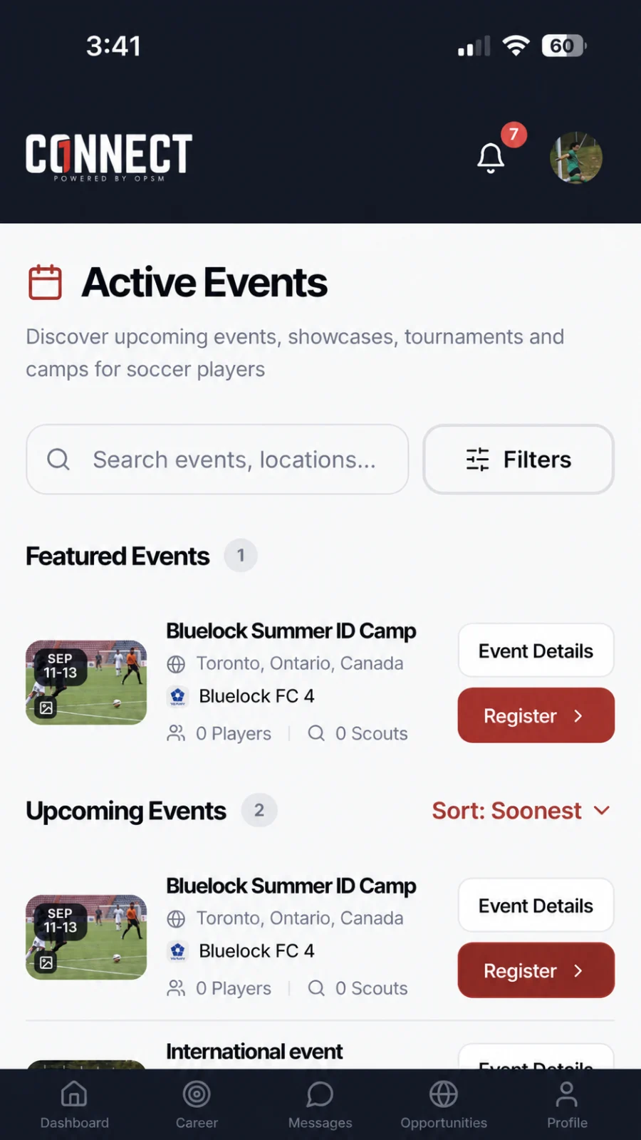 Connect events on mobile